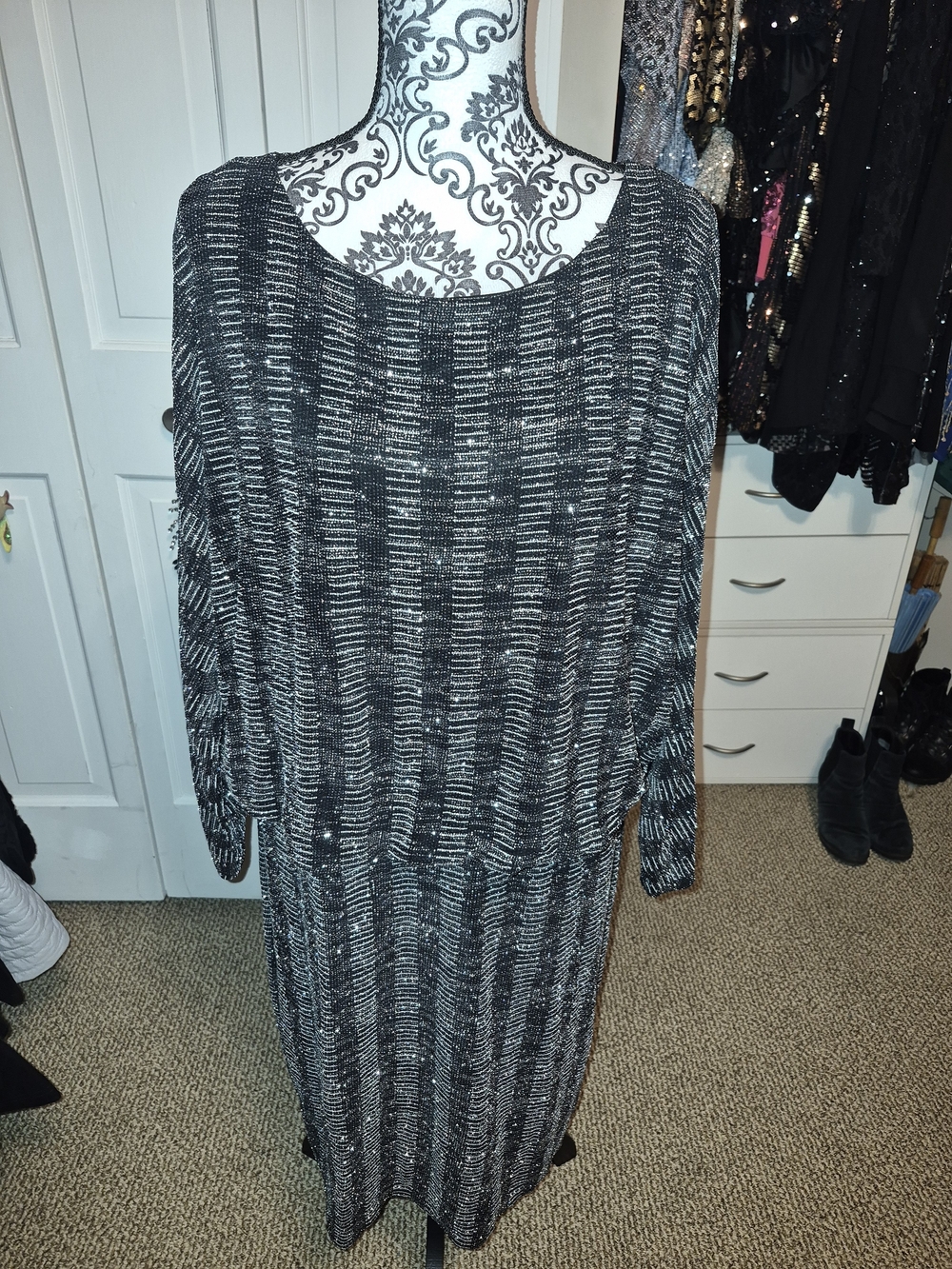 NWT - Jessica Howard Black and Silver Metallic Cocktail Dress - 16W